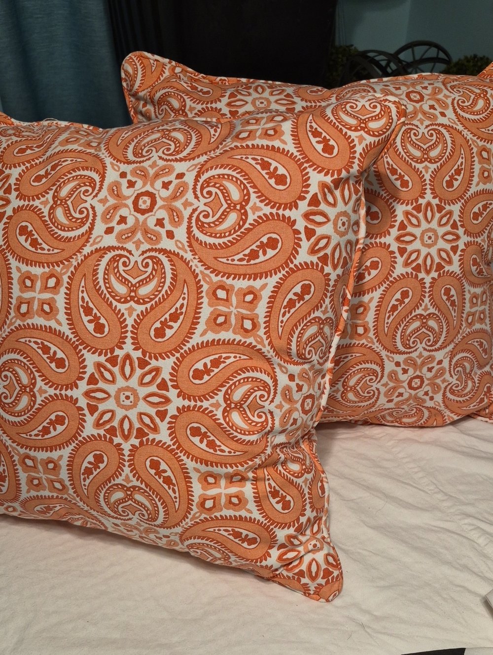 Source Unknown Orange and White Paisley Throw Pillows